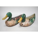 Two painted wood decoy ducks, 33cm long
