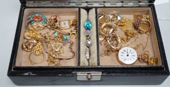 An interesting group of Victorian and later jewellery, including a pair of yellow metal chandelier