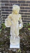 A reconstituted stone garden statue of a flower girl, height 90cm