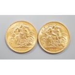Two George V gold half sovereigns, 1914, both about EF.