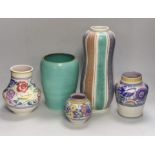 Five various Poole pottery vases, largest 32cm