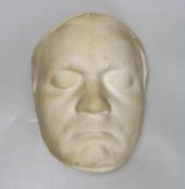 A plaster death mask, approximately 23cm high