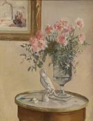 Frederick Beddington (1886-1979), oil on canvas board, Still life of carnations after Sickert,
