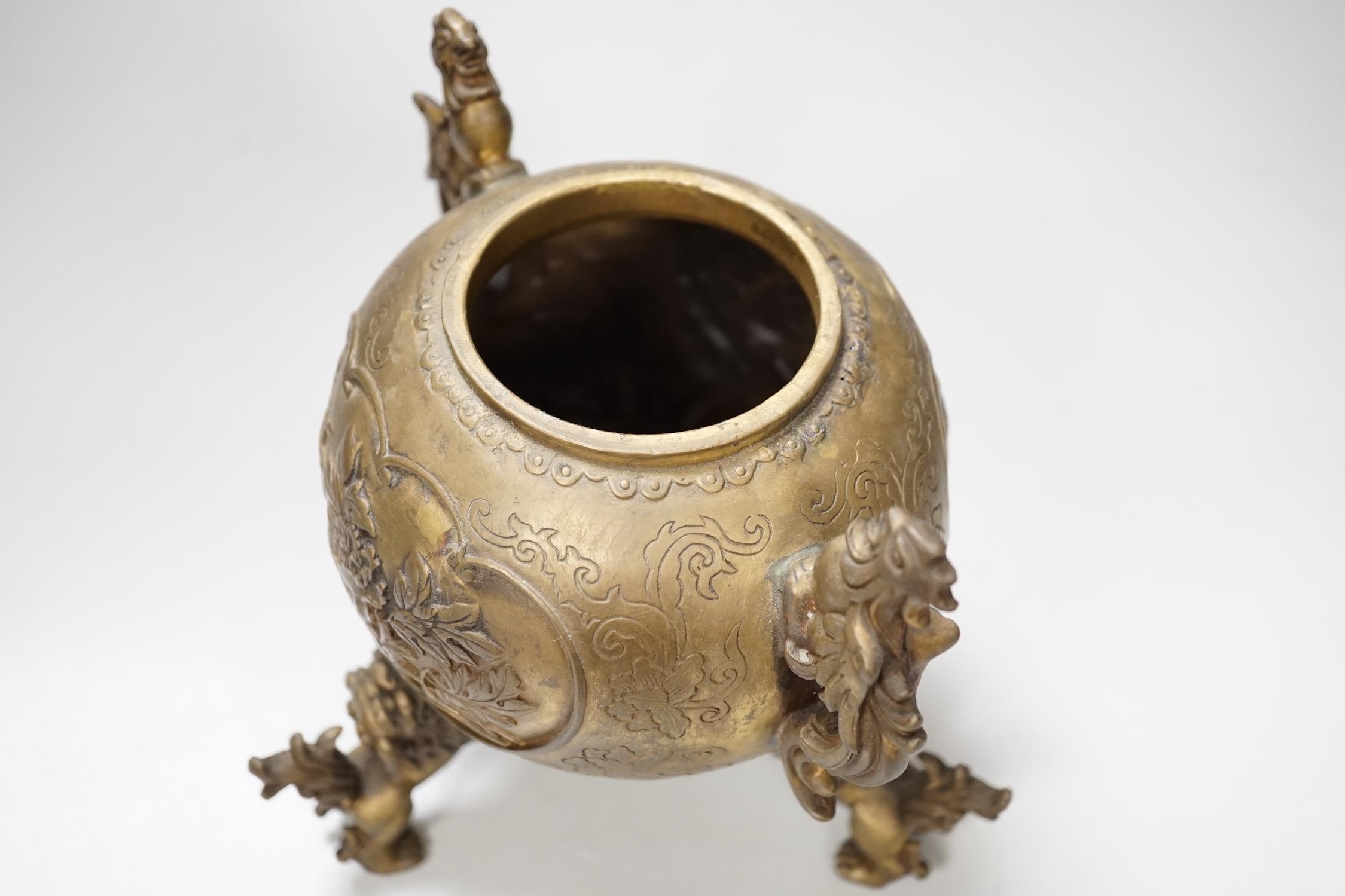 A Japanese bronze shi-shi footed censer and cover, 22cm high - Image 8 of 9