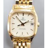 A lady's steel and gold plated Omega Seamaster quartz wrist watch, on an Omega gold plated