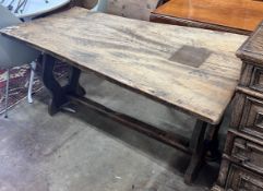 A small 18th century style rectangular elm refectory table, length 137cm, depth 64cm, height 70cm (