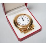 A Cartier travel timepiece, 9cm high, cased