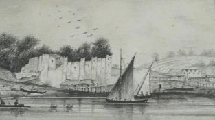 C.J.S. 1841, two pencil vignettes of Upnore Castle and Porto Ferrago, initialled, one dated, 6 x 9