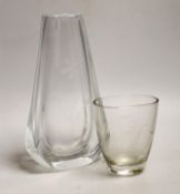 Two Orrefors glass vases, tallest 21.5cm
