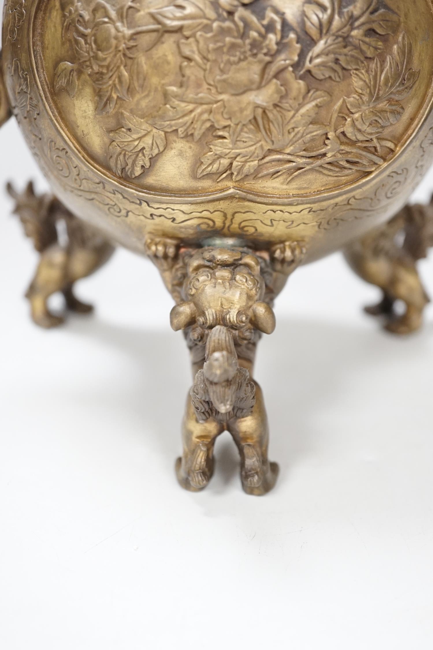 A Japanese bronze shi-shi footed censer and cover, 22cm high - Image 2 of 9