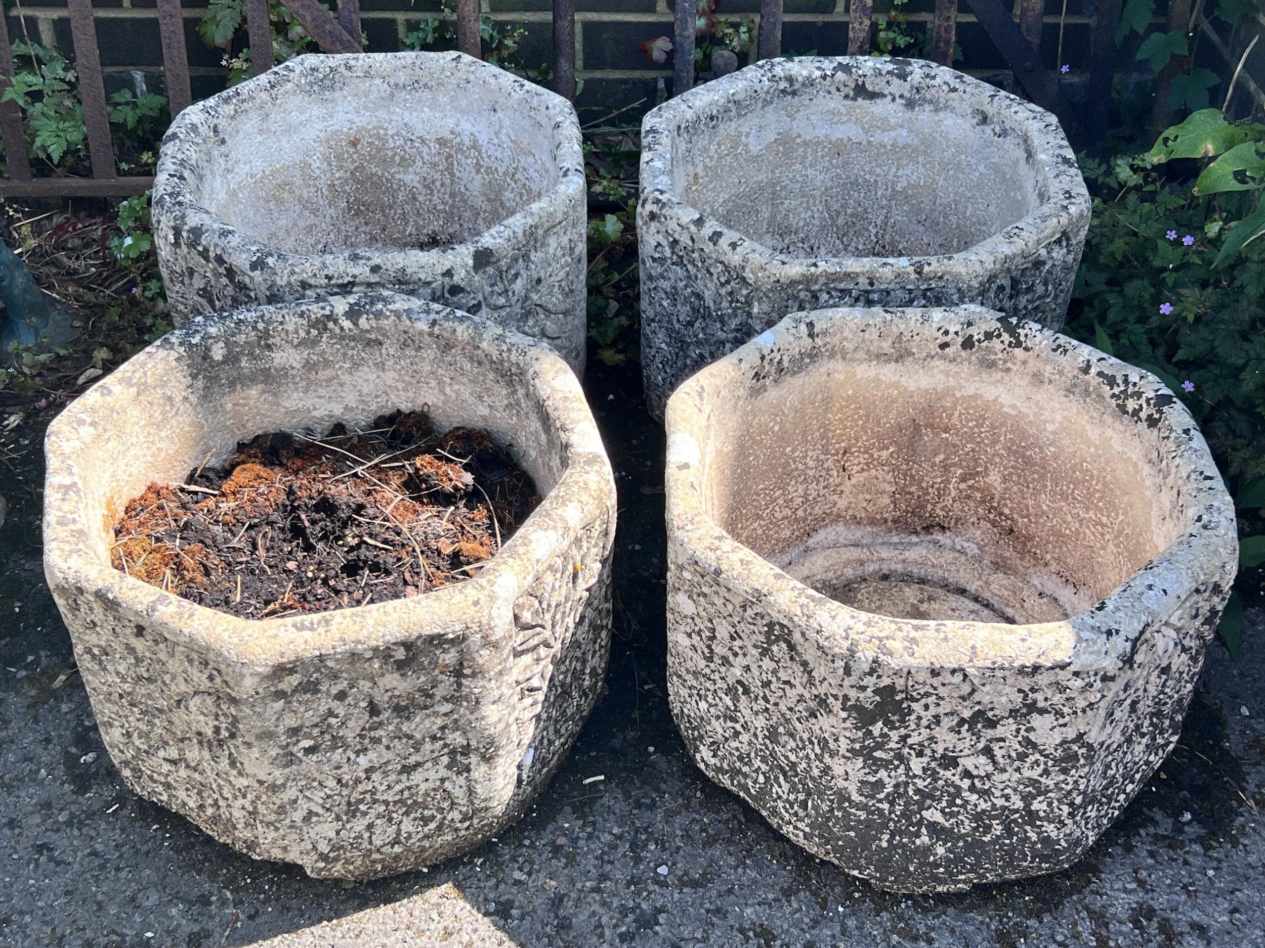 A set of four reconstituted stone hexagonal garden planters, width 40cm, height 29cm - Image 4 of 6