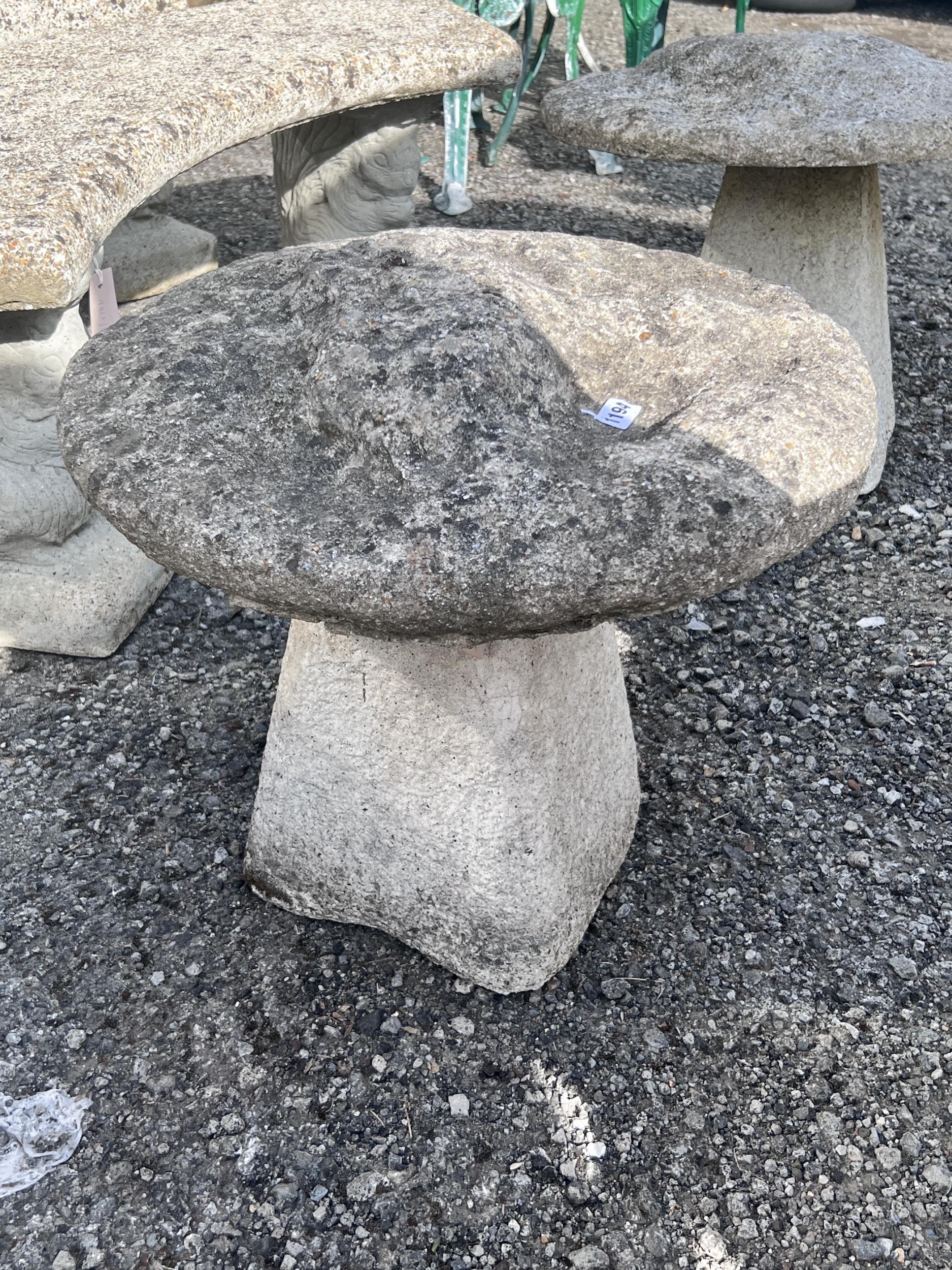 A pair of small reconstituted staddle stones, diameter 53cm, height 44cm - Image 2 of 3