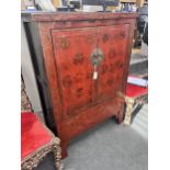 A Chinese lacquer cabinet, width 98cm, depth 46cm, height 137cm