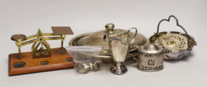 Miscellaneous silver plated ware, a letter balance, etc.
