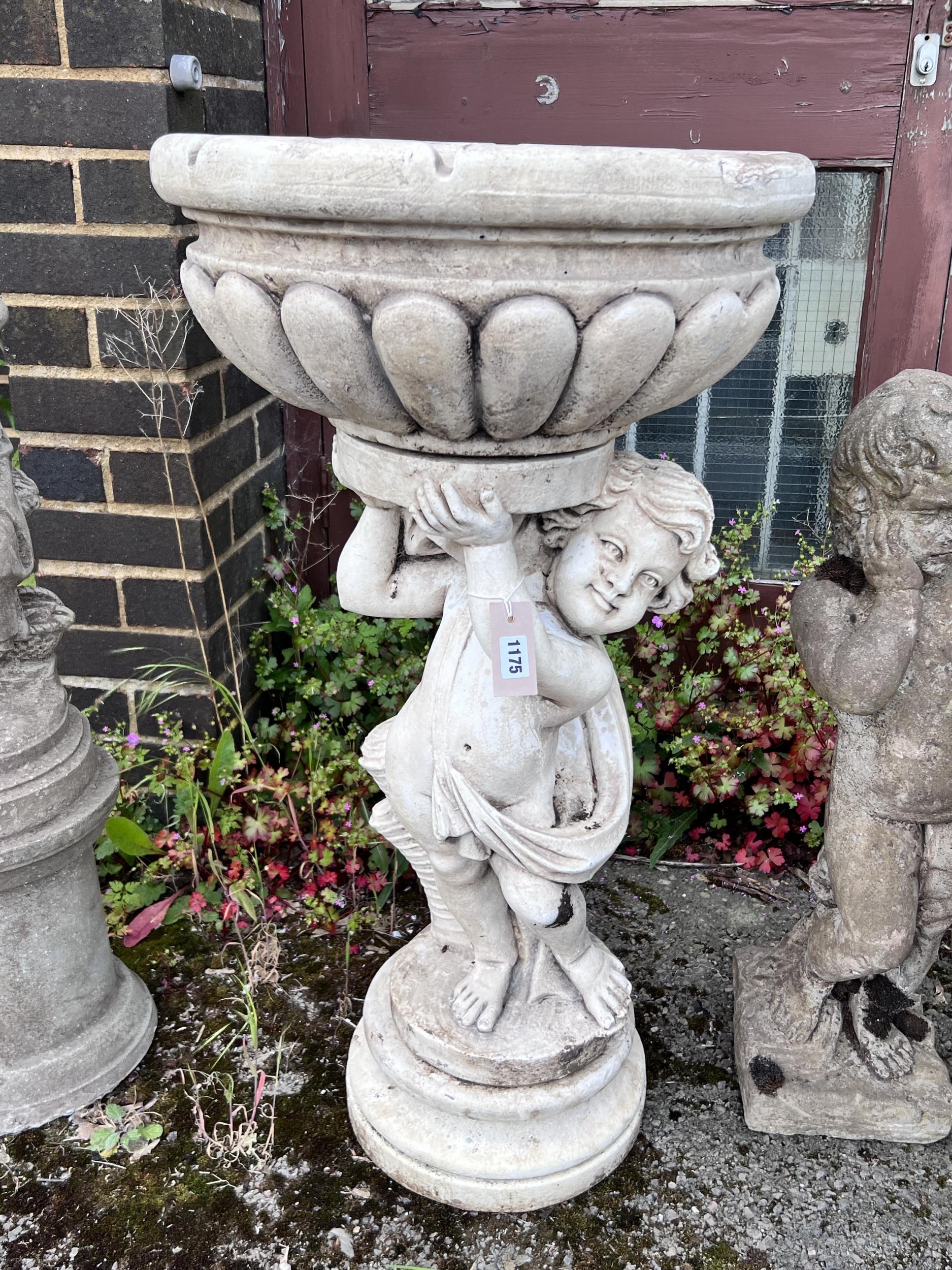 A faux marble cherub garden fountain, height 90cm - Image 2 of 3