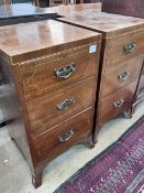 A pair of George III style inlaid mahogany bedside chests, width 43cm, depth 42cm, height 77cm