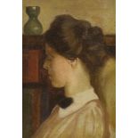 Modern British, oil on canvas, Portrait of a lady, 34 x 24cm