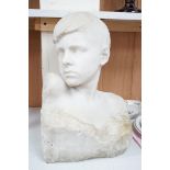 A carved Carrara marble portrait bust of a youth, unsigned, 46cm