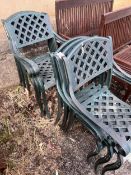 A set of six painted aluminium stacking garden elbow chairs