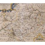 Christopher Saxton/William Kip, hand-coloured engraving, Map of Mongomery (sic), 28 x 33 cm