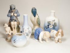 A group of assorted Royal Copenhagen figures and vases, tallest 17cm, together with a continental