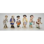 A group of six Berlin porcelain figures, 19th century, tallest 10.8cm