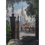 English School, oil on board, Cathedral viewed through a gateway, 92 x 68cm