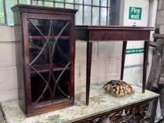 A small George III glazed mahogany hanging cupboard, height 85cm and a George III mahogany