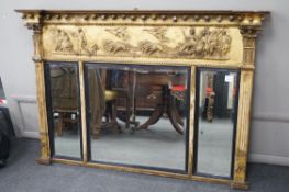 A 19th century neoclassical giltwood and composition overmantel mirror, width 140cm, height 98cm
