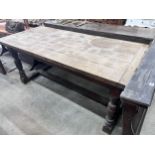 An 18th century style rectangular oak refectory dining table, length 183cm, depth 85cm, height 78cm