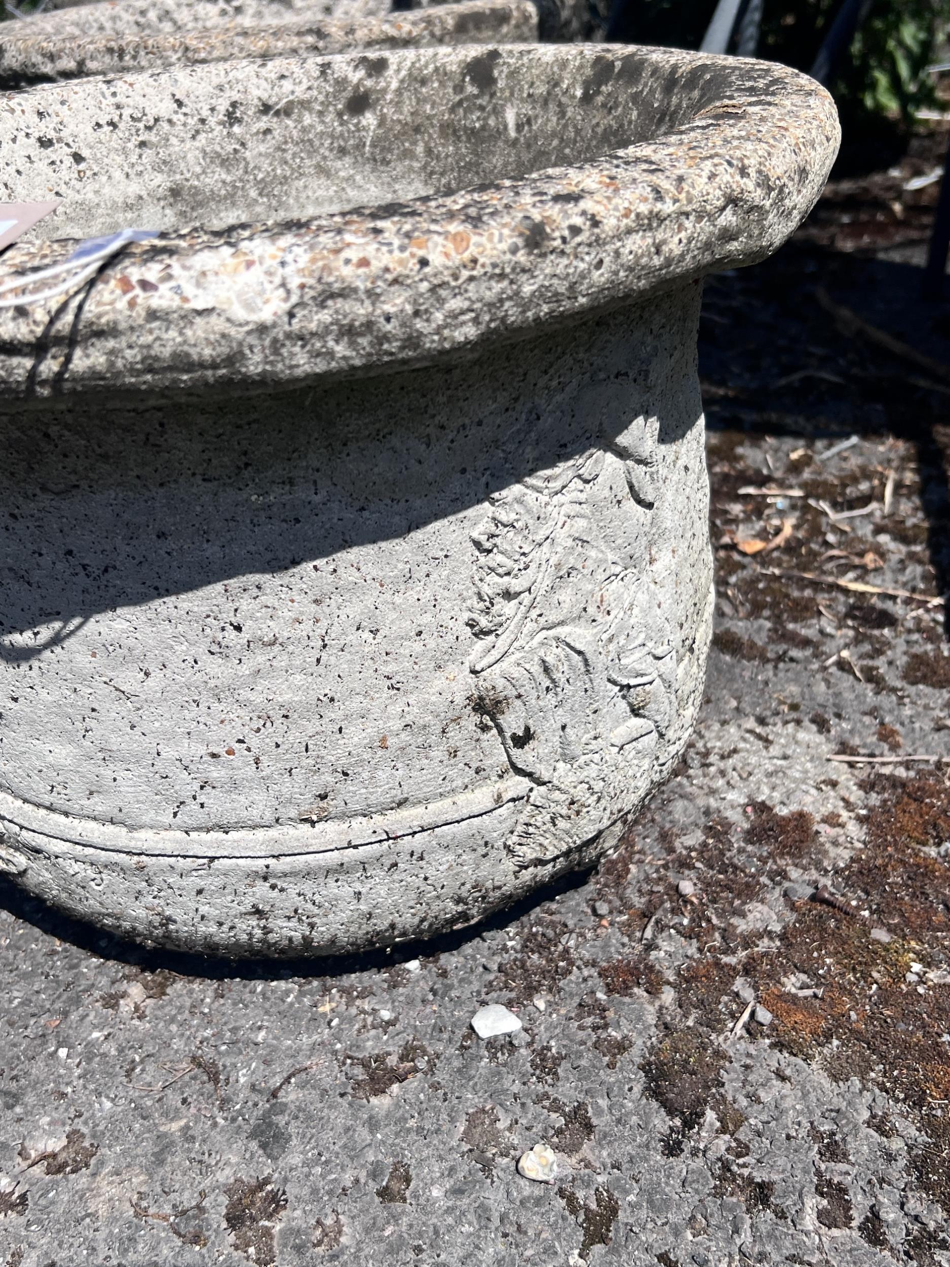 A set of four circular reconstituted stone garden planters, diameter 41cm, height 28cm - Image 8 of 8