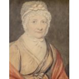 Late 18th century English School, watercolour, Portrait of Mrs Leighton of Abbeytheine (1731-