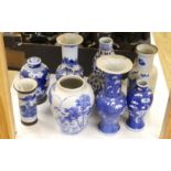 Eight assorted Chinese blue and white vases, double gourd dragon vase 26cm high (with faults)