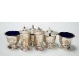 A George VI silver six piece condiment set, Deakin & Francis, Birmingham, 1936/7.