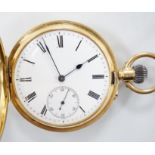 A continental 18c hunter keyless pocket watch, with Roman dial and subsidiary seconds, case diameter