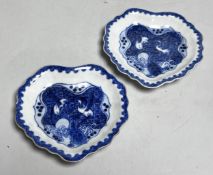 A pair of Chinese 'ko-sometsuke' leaf shaped dishes, 17th century, made for the Japanese market,