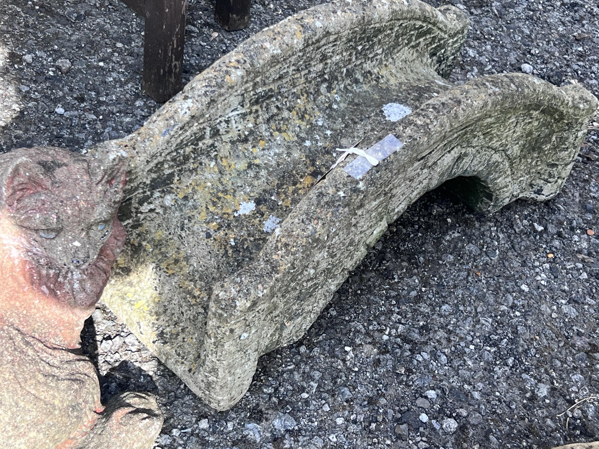 A reconstituted stone ornamental bridge garden ornament, length 59cm, height 25cm, together with a - Image 3 of 4