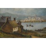 French School, oil on canvas, View of Mont St. Michel from the coast, indistinctly signed, 36 x