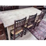 A 19th century rectangular two drawer pine kitchen serving table, length 178cm, depth 77cm, height