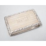 A George IV engine turned silver rectangular snuff box, with engraved inscription, Thomas Shaw?,