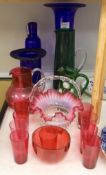 A group of assorted coloured glasswares