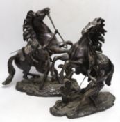 After Coustou, a pair of bronze ‘Marly’ horses, 39cm high, 38cm wide