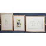 Charlie P. Mackesy (b.1962), three pencil and watercolour drawings, Ladies seated at tables,