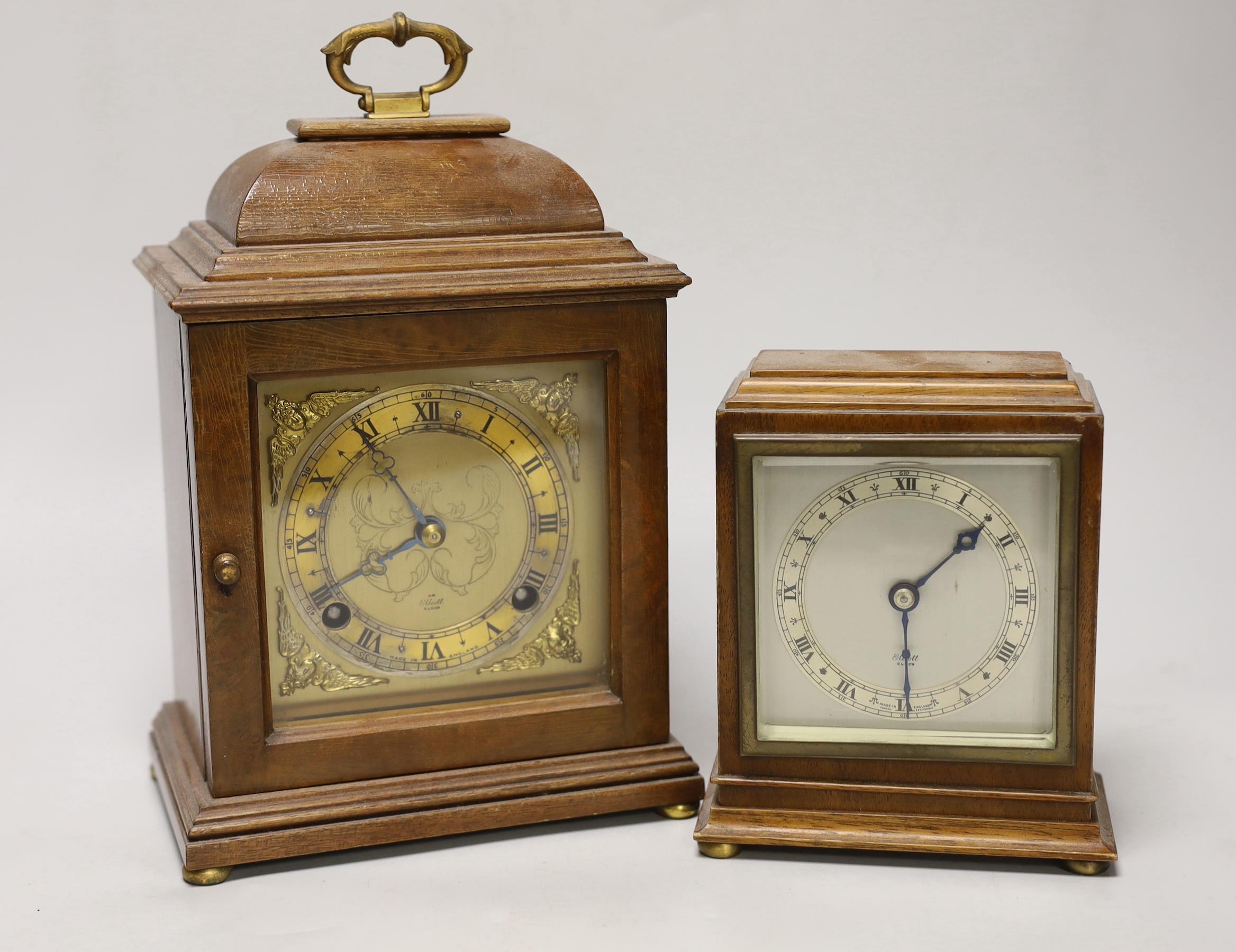 Two modern walnut mantel clocks, tallest 27cm high