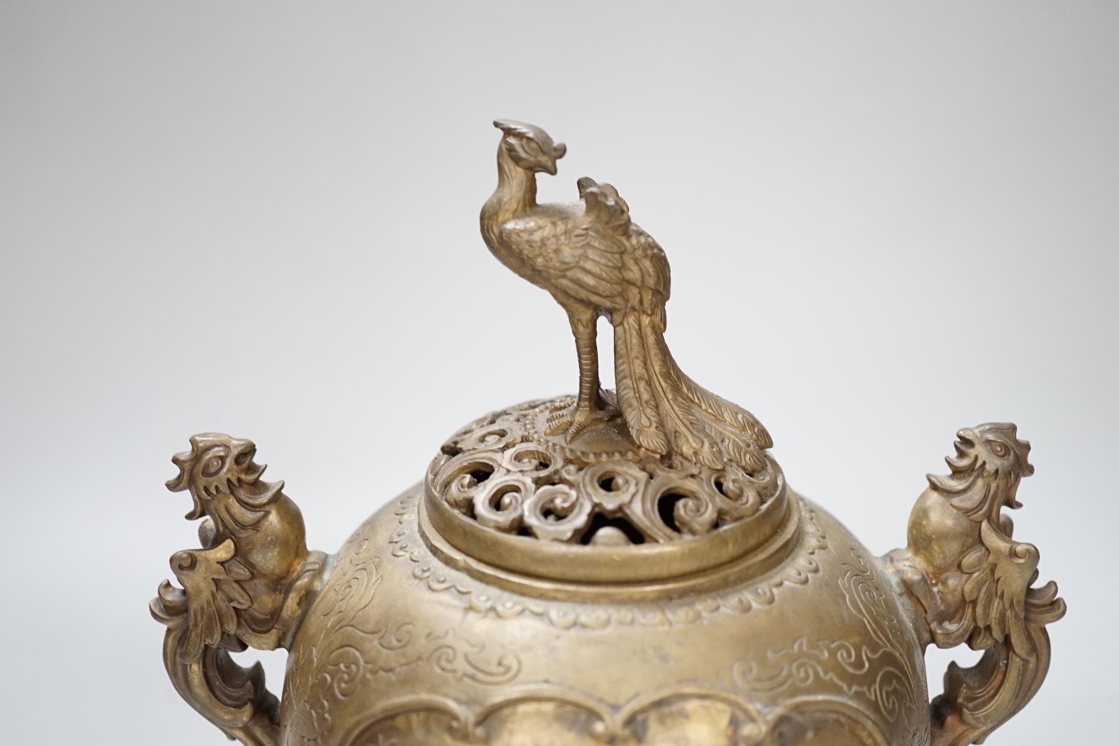 A Japanese bronze shi-shi footed censer and cover, 22cm high - Image 3 of 9