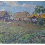 Galea, oil on board, Maltese farm scene, pencil inscription verso, 33 x 35cm