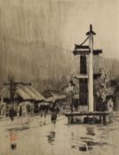 Sir Alfred East (1849-1913), drypoint etching, 'A Wet Day at Hakone', signed in pencil, 22.5 x 17.