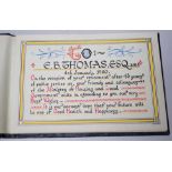 An Autograph book presented to EB Thomas esquire MBE, 4 January 1960 on the occasion of his