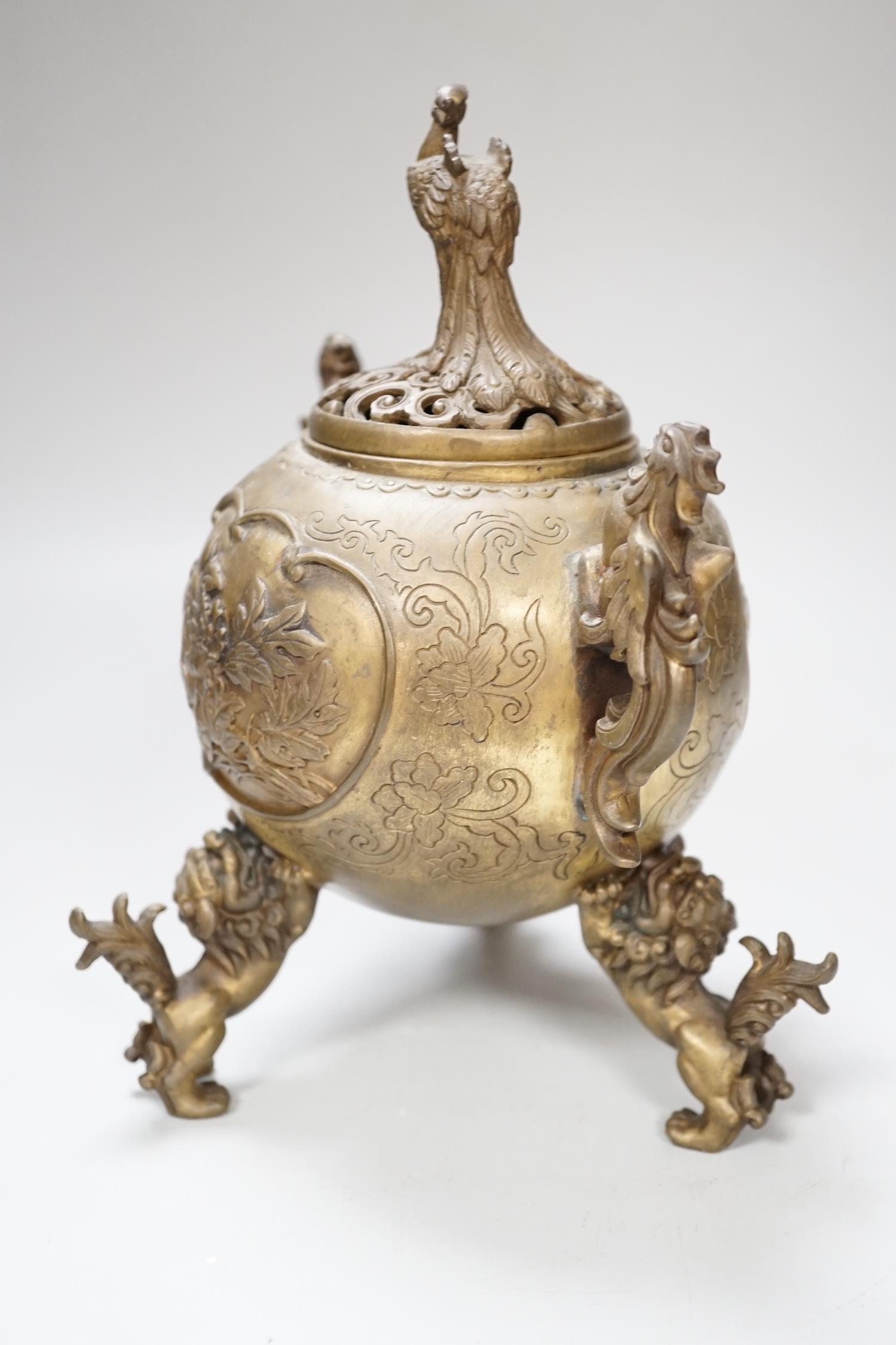 A Japanese bronze shi-shi footed censer and cover, 22cm high - Image 7 of 9