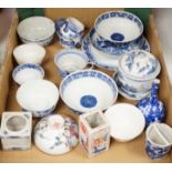 A collection of mostly Chinese blue and white bowls, plates, cups etc. 18th to early 20th century